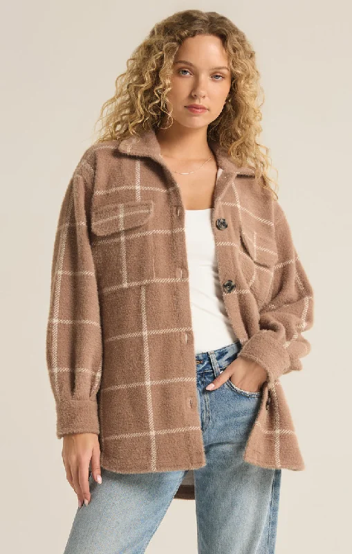 Z-Supply Plaid Tucker Shirt Jacket - HEATHER TAUPE Rayon Fabric Velvet Fabric Corduroy Fabric Z-Supply Plaid Tucker Shirt Jacket - HEATHER TAUPE Rayon Fabric Velvet Fabric Corduroy Fabric