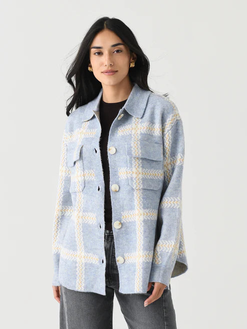 Z-Supply Tyler Plaid Sweater Jacket - LIGHT DENIM Hooded Jacket Caped Jacket Shawl Collar Jacket Z-Supply Tyler Plaid Sweater Jacket - LIGHT DENIM Hooded Jacket Caped Jacket Shawl Collar Jacket