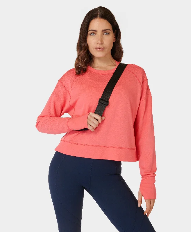 After Class Crop Sweatshirt Sb5622c Coral-Pink Hoodie with Hem Patch Decorative Personalized