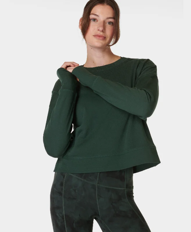 After Class Crop Sweatshirt Sb5622c Trek-Green Hoodie with Stripes Bold Sporty