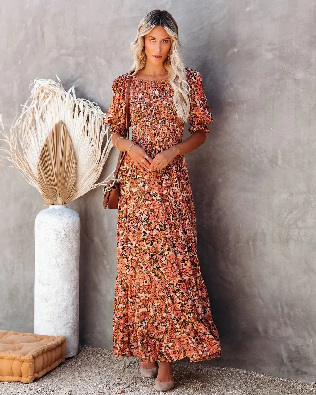 KittenAlarm - Anella Smocked Floral Maxi Dress Trendy Printed Maxi Dress