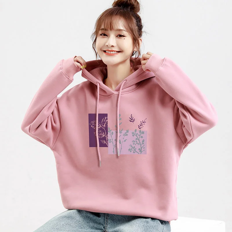 Autumn & winter long-sleeved all-match fleece hoodies for women Hoodie with Hem Embroidery Detailed Premium