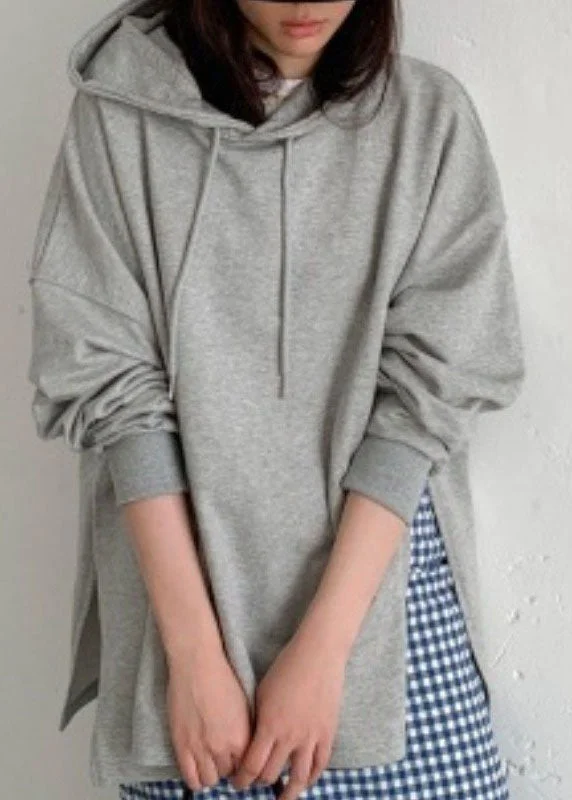 Baggy Grey Hooded Side Open Cotton Sweatshirts Top Spring Hoodie with Oversized Fit Loose Comfortable