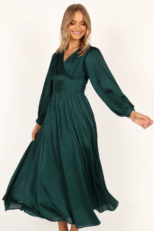 Bethanny Long Sleeve Maxi Dress - Emerald Trendy Maxi Dress with Straps