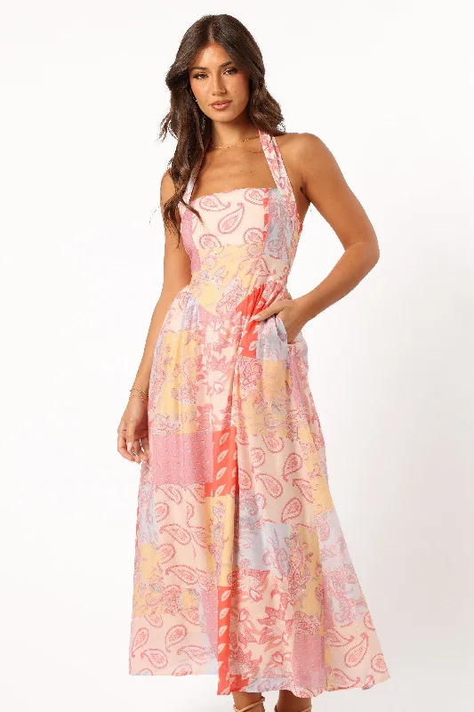 Blaire Maxi Dress - Pink Multi Trendy Maxi Dress with Bow