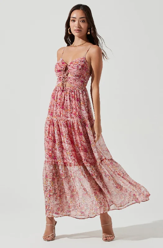 Brandy Floral Cinched Front Cutout Maxi Dress Chic Summer Maxi Dress