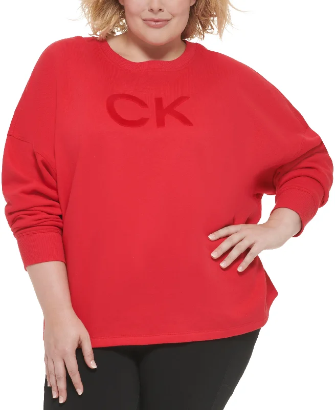 Calvin Klein Performance Plus Size Logo Fleece Crewneck Sweatshirt Hoodie with Cuffed Sleeves Snug Secure