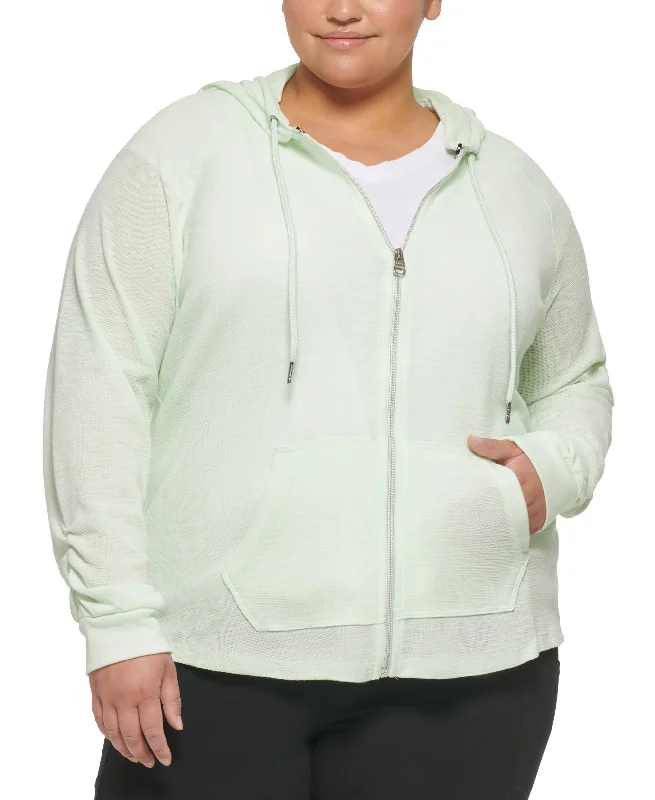 Calvin Klein Performance Plus Size Ruched Sleeve Zip Hoodie Hoodie Dress Longline Feminine