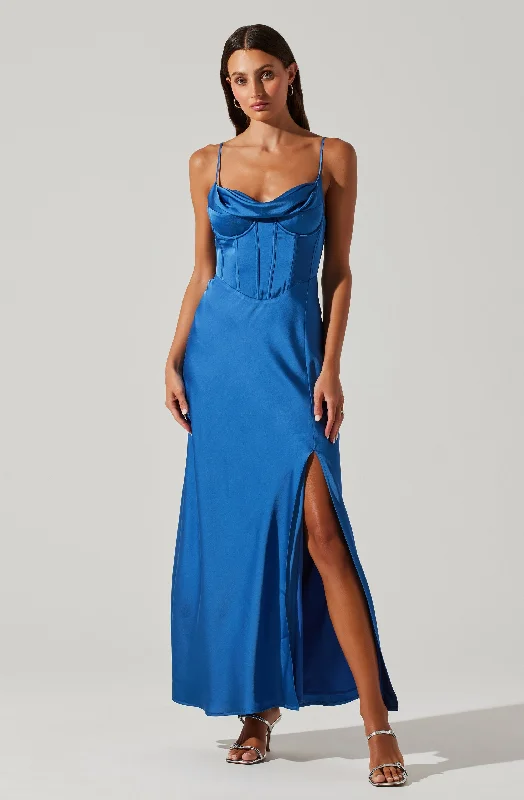 Cannes Satin Bustier Maxi Dress Stylish One-Shoulder Maxi Dress