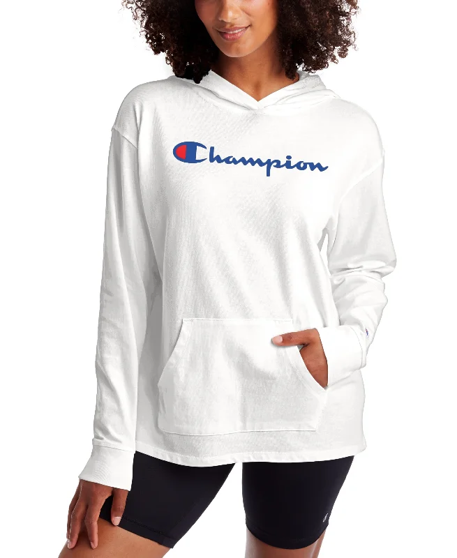 Champion Womens Cotton Logo Hoodie Hoodie with Longline Fit Extended Stylish