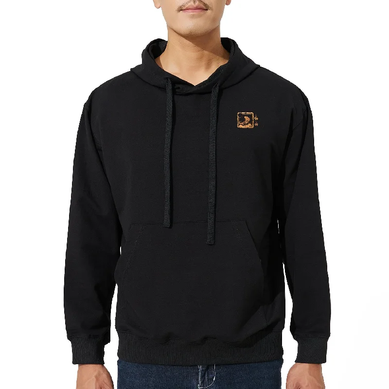 HUGE SPORTS Classic Revival Black Hoodie - Mountains & Seas Series Hoodie with Zipper Placket Modern Functional