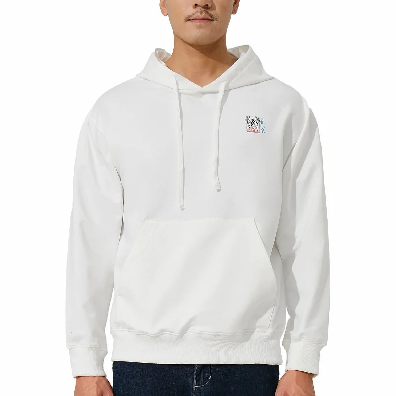 HUGE SPORTS Classic Revival White Hoodie - Mountains & Seas Series Hoodie with Turtle Neck Cozy Winter