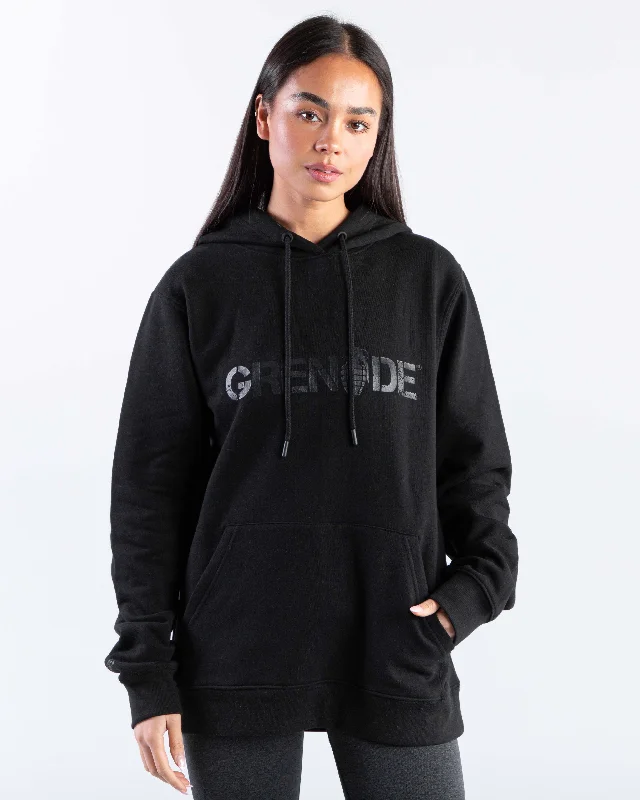 Core Hoodie - Black / Black Hoodie with Hem Lace Feminine Delicate