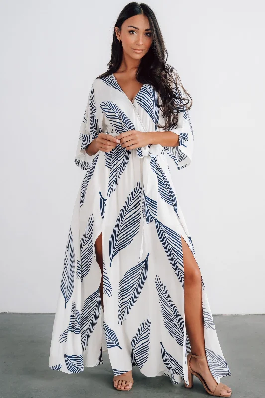 Corinth Maxi Dress | Navy Print Comfortable Plunging Neckline Maxi Dress