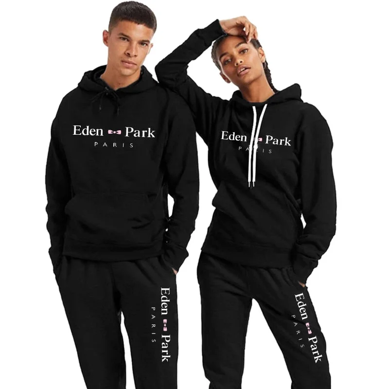 Couple Sets Spring Men Women Tracksuit Sweater Hoodie + Jogging Pants Casual Daily Sports Kit High Quality Autumn Lover Clothes Hoodie with Sequins Glamorous Eye-catching