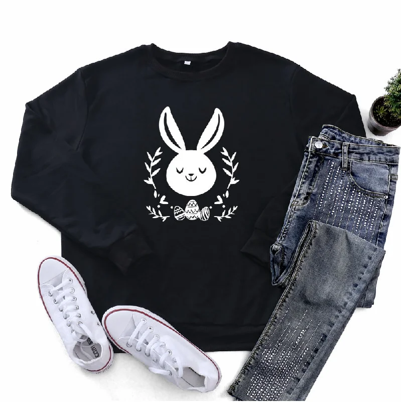 Easter Fashion Women'S Long Sleeve Bunny Print Round Neck Sweatshirt Hoodie with Drawcord Adjustable Secure