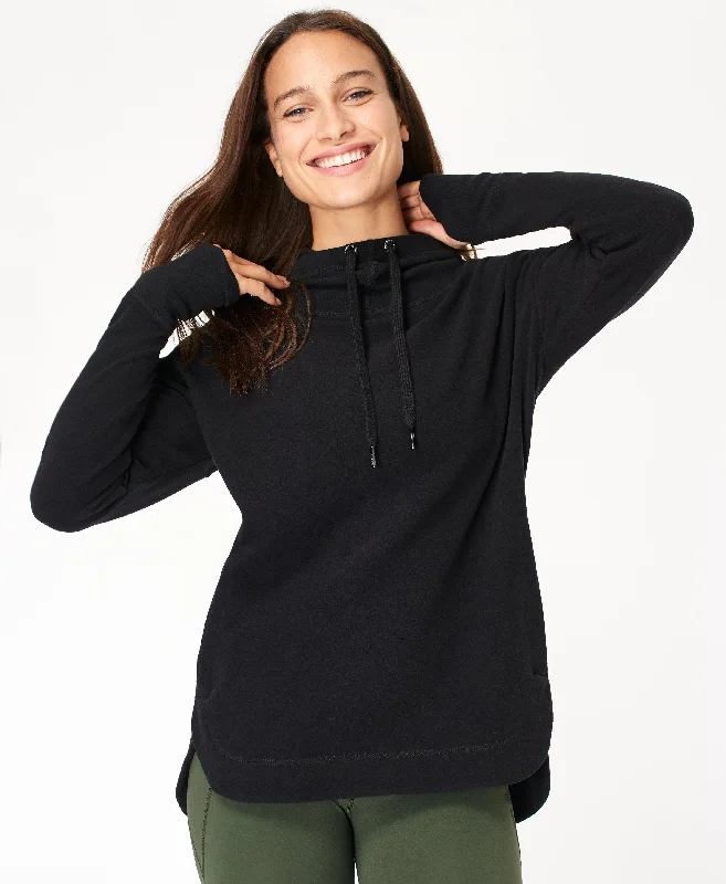 Escape Luxe Fleece Hoody Sb6426 Black Hoodie with Hem Elastic Stretchable Comfortable