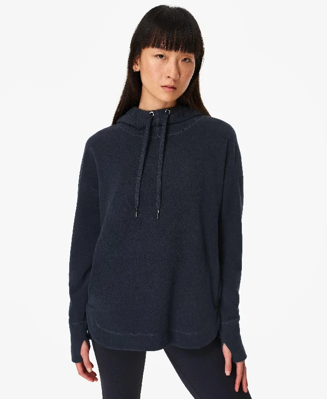 Escape Luxe Fleece Hoody Sb6426 Navy-Blue Hoodie with Frayed Bohemian Relaxed