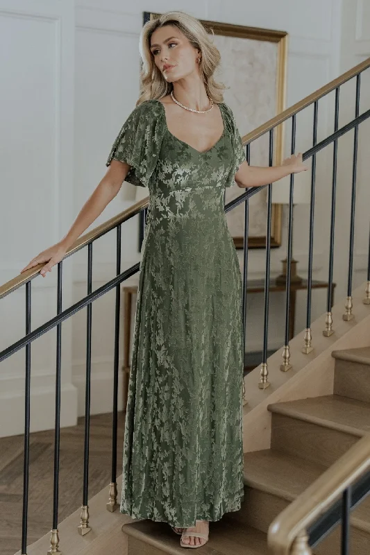 Everley Velvet Maxi Dress | Dark Sage Cozy Longline Maxi Dress