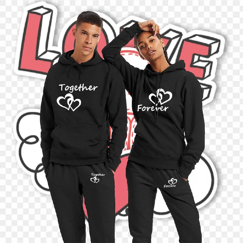 Fashion Men and Women Unisex Couple Sportwear Set Lover Forever Together Printed Hooded Suits Set Hoodie and Pants Streetwear Hoodie with Magnetic Closure Innovative Modern