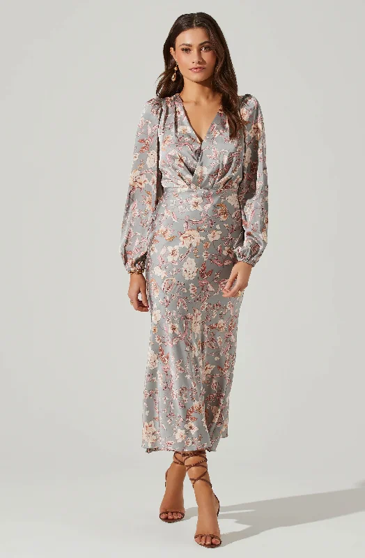 Floral Deep V Long Sleeve Maxi Dress Stylish Boho Maxi Dress