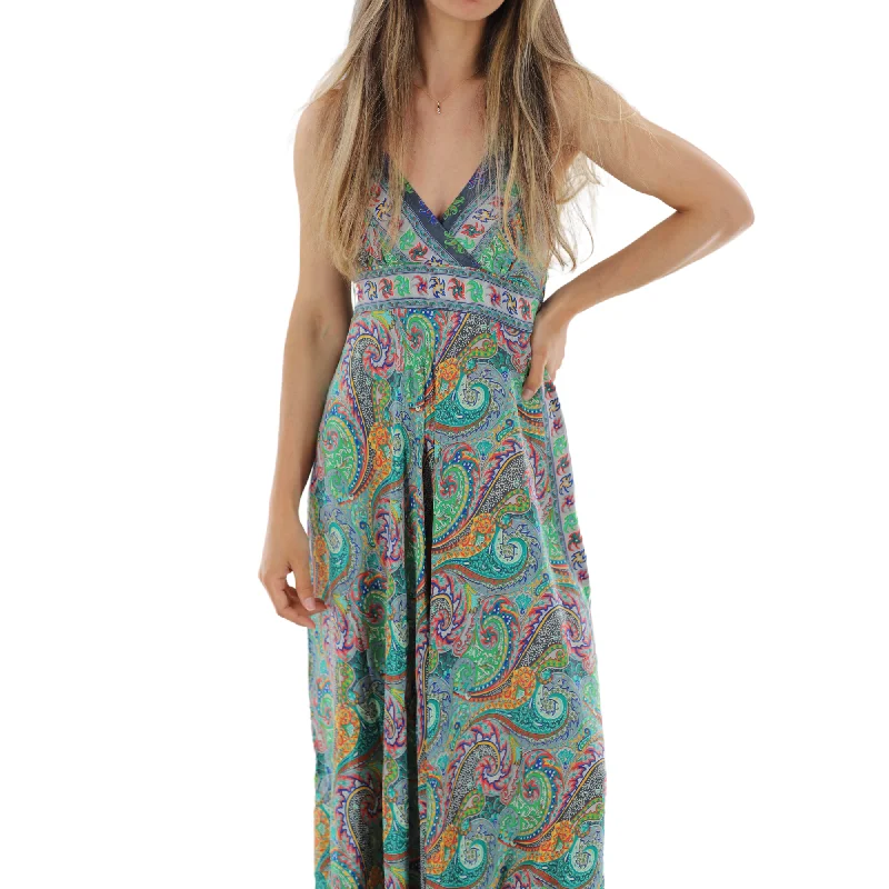 Flowy Long V Neck Line 'Elena' Maxi Dress Stylish V-Neck Maxi Dress