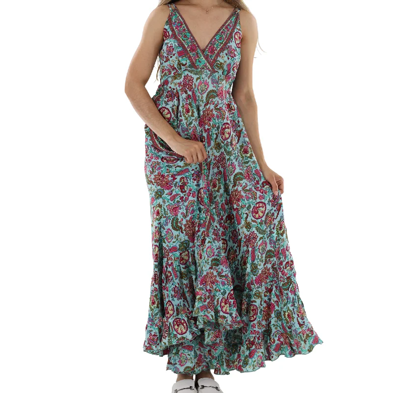 Flowy Long V Neck Line 'Laura' Maxi Dress Fashionable Layered Maxi Dress