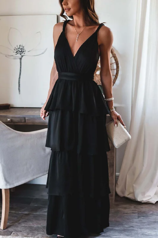 Formal Introduction Ruffle Tiered Maxi Dress - Black Fashionable Printed Maxi Dress