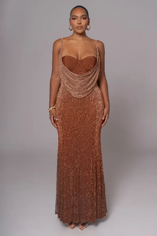 Gold Shimmery Nights Maxi Dress Stylish Boho Maxi Dress