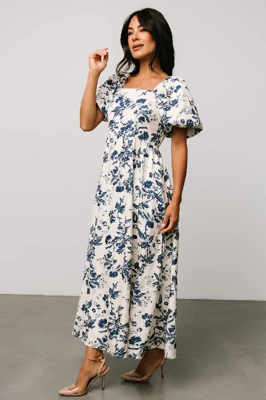 Graceland Maxi Dress | Cream + Navy Floral Elegant Sleeveless Maxi Dress