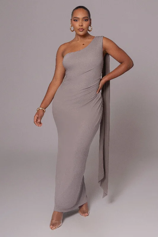 Grey Kianna Drape Maxi Dress Trendy Maxi Dress with Bow