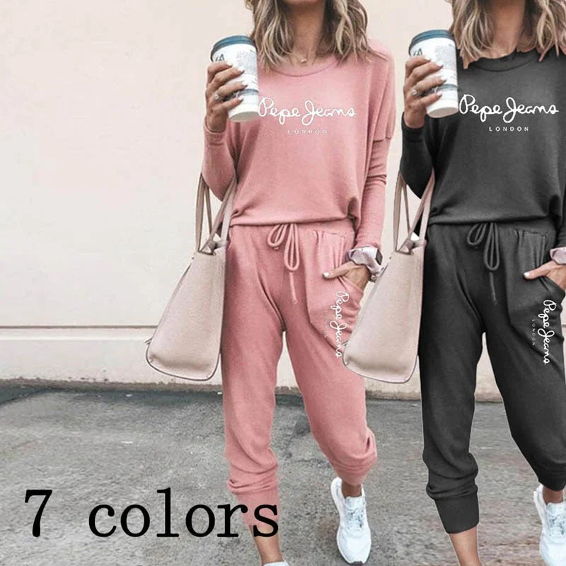 High Quality Women's Tracksuit Casual Daily Sports Home Wear Woman Shrink Sleeves Sweatshirt +Sweatpants Two-piece Suit(7colors) Hoodie with Ribbed Cuffs Snug Fit Comfort