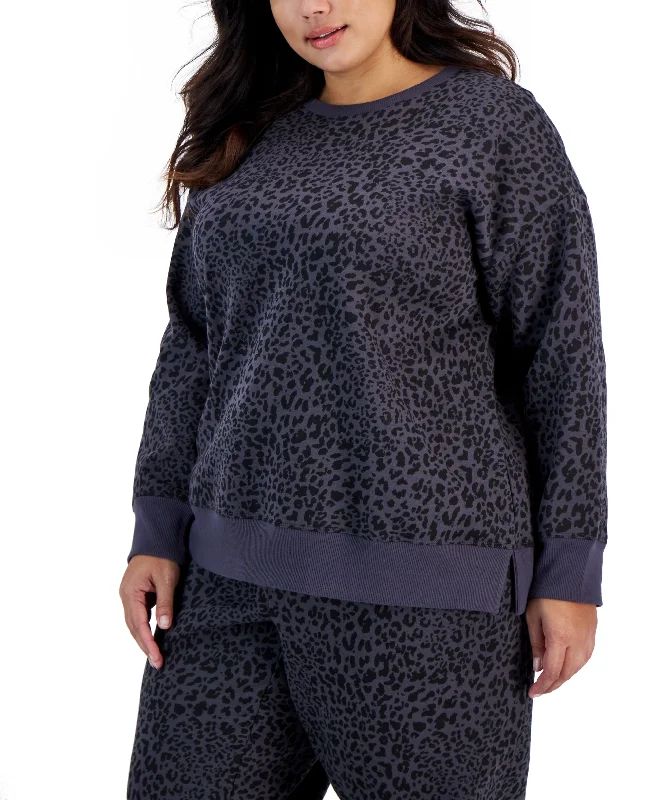 ID Ideology Plus Size Cheetah Print Crewneck Pullover Sweatshirt Hoodie with Neon Bright Vibrant