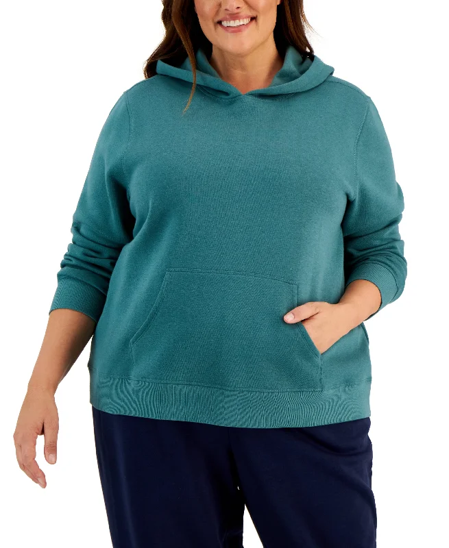 ID Ideology Plus Size Fleece Hooded Pullover Sweatshirt Hoodie with Puffed Sleeves Voluminous Trendy