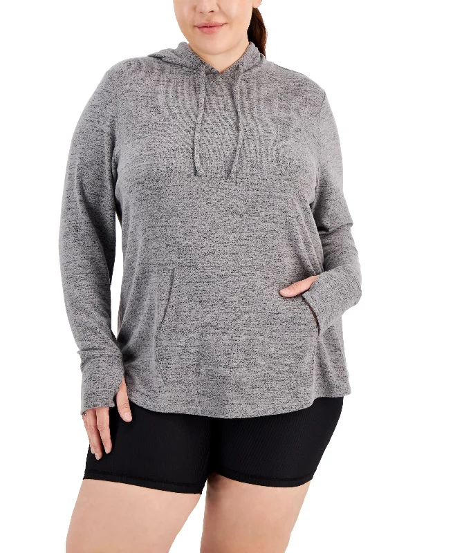 ID Ideology Plus Size Knit Hoodie Hoodie with Ribbed Neckline Snug Warm