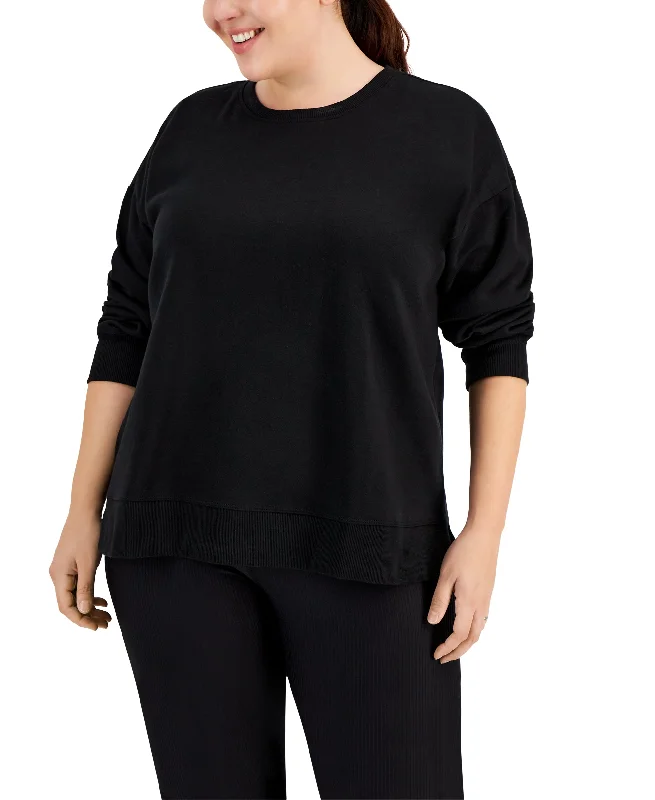 ID Ideology Plus Size Solid Crewneck Sweatshirt Hoodie with Toggle Buttons Decorative Unique