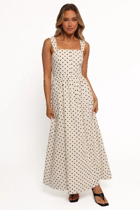 Jenni Maxi Dress - White Polka Dot Elegant Boho Maxi Dress