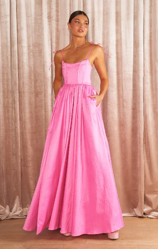 Juliet Maxi Dress ~ Pink Taffeta Trendy V-Neck Maxi Dress