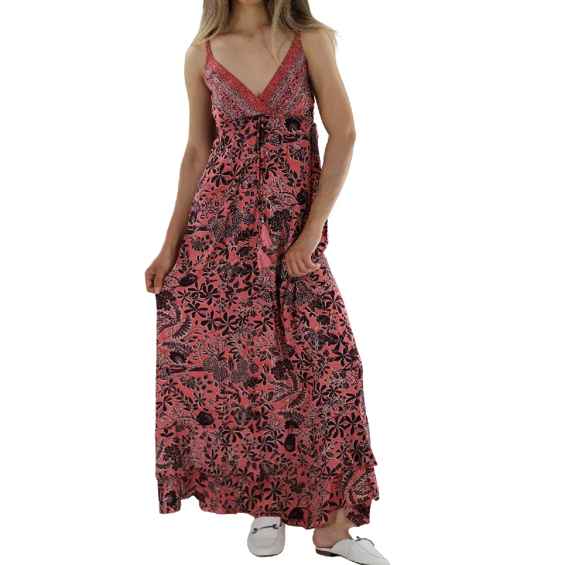 Long V Cut Neckline Flowy 'Gia' Maxi Dress Trendy Maxi Dress with Belt