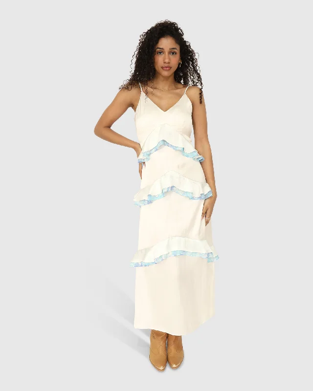 Lovely Day Ruffle Maxi Dress - White Elegant Maxi Dress with Belt