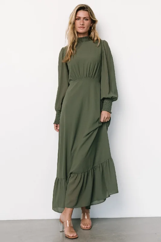 Luciana Maxi Dress | Dark Sage Cozy Spaghetti Strap Maxi Dress