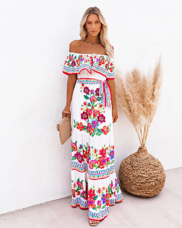 Mamanuca Floral Off The Shoulder Maxi Dress Cozy Knitted Maxi Dress