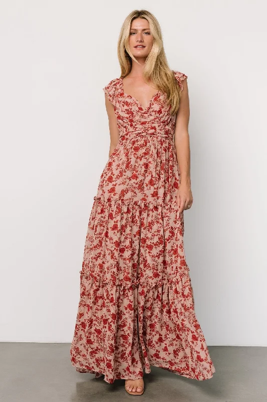 Martina Maxi Dress | Blush + Red Fashionable Maxi Dress with Fringe