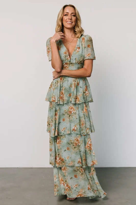 Montaigne Ruffle Maxi Dress | Blue Sage Floral Elegant Floral Maxi Dress