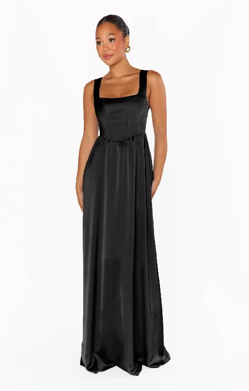 Nina Maxi Dress ~ Black Luxe Satin Classic Solid Maxi Dress