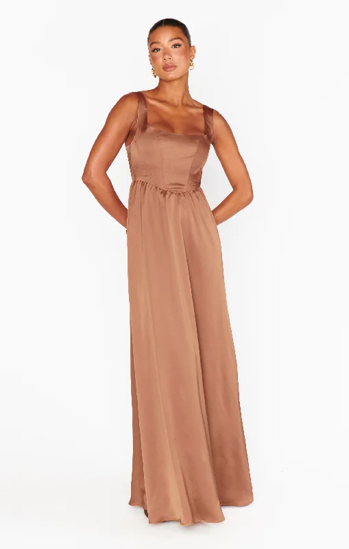 Nina Maxi Dress ~ Copper Luxe Satin Stylish Empire Waist Maxi Dress