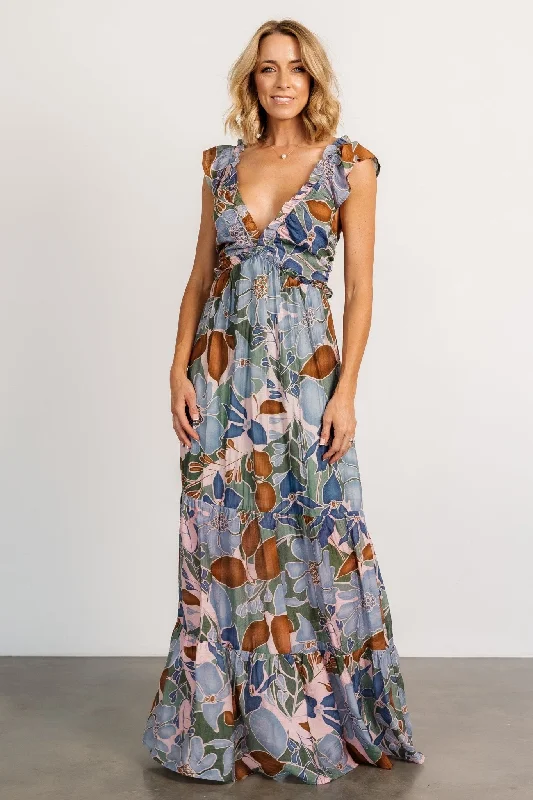 Nylah Back Tie Maxi Dress | Blue Multi Fashionable Printed Maxi Dress