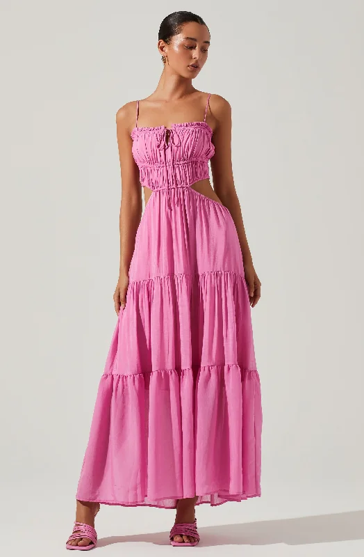 Odina Smocked Cutout Tiered Maxi Dress Trendy Off-Shoulder Ruffle Maxi Dress