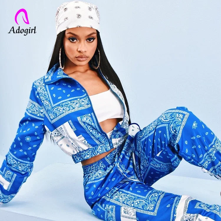 Paisley Bandana Print Two 2 Piece Set Women Fitness Sweatsuit Zipper Up Sweatshirt + Jogger Pants Set Tracksuit Vintage Outfits Hoodie with Drawstring Waist Adjustable Fitted