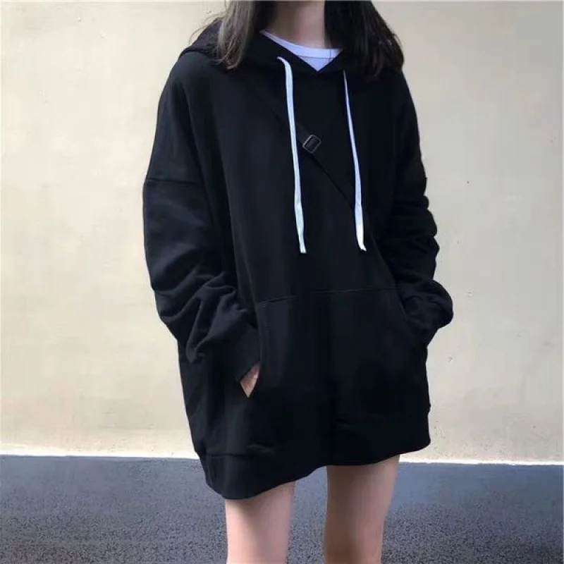 Plus Size Women Casual Basic Solid Color Student Long Sleeve Loose Hoodie Hoodie with Double Zipper Versatile Adjustable